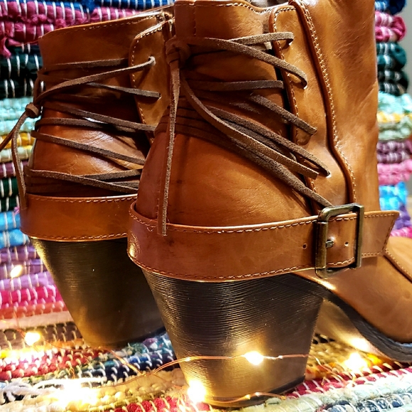 SALE 🔥⏰☠ Milano Tan Ankle Booties with Lace Detail - Picture 8 of 10